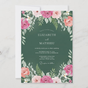 Hunter Green Moody Romantic Wedding Invitation