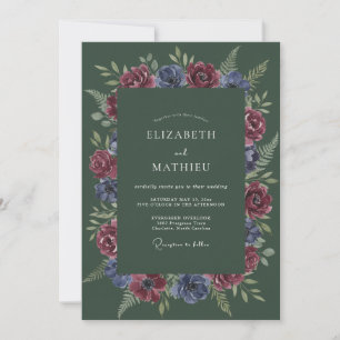 Hunter Green Moody Winter Wedding Invitation