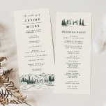 Hunter Green | Mountain Sketch Wedding Ceremony Program<br><div class="desc">Our wintry, rustic chic wedding program features your ceremony details with a sketched illustration of mountain peaks, pine trees and a flowing river along the bottom. Reverse side lists the members of your wedding party with easily editable text fields. Coordinates with our Mountain Sketch wedding invitation collection. Use the template...</div>