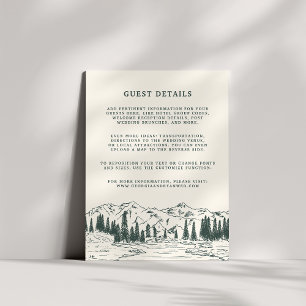 Hunter Green Mountain Sketch Wedding Guest Details Enclosure Card