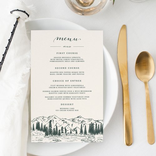 Hunter Green  Mountain Sketch Wedding Menu