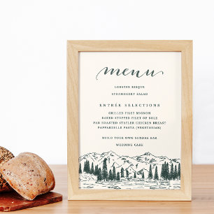 Hunter Green Mountain Sketch Wedding Menu Sign