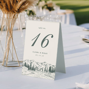 Hunter Green Mountain Sketch Wedding Table Number Tent