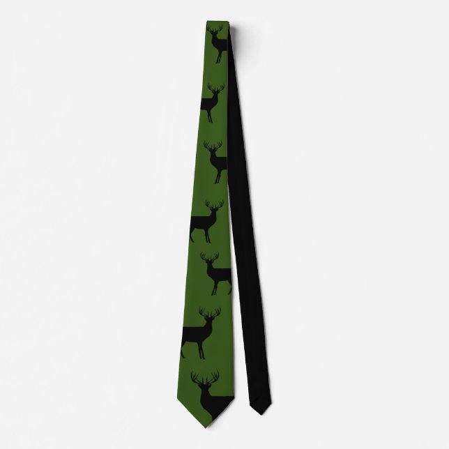 Hunter green neck tie with deer print pattern  (Front)