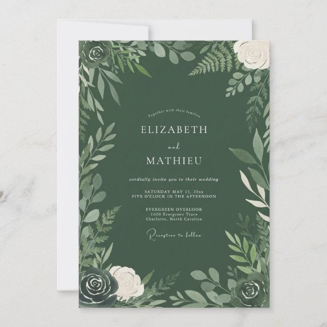 Hunter Green Opulent Woodland Wedding Invitation (Front)