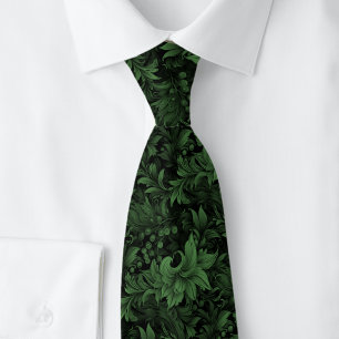Hunter Green Ornate Botanical Neck Tie