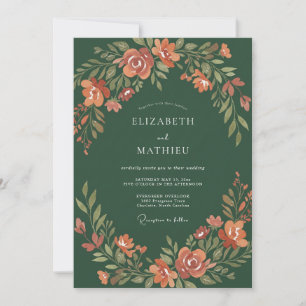 Hunter Green Painterly Autumnal Wedding Invitation