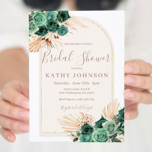Hunter Green Pampas Grass Arch Bridal Shower Invitation