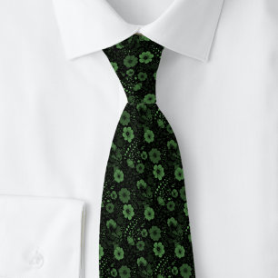 Hunter Green Pansies Neck Tie