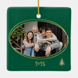 Hunter Green Pink & Gold Christmas Trees Ceramic Ornament