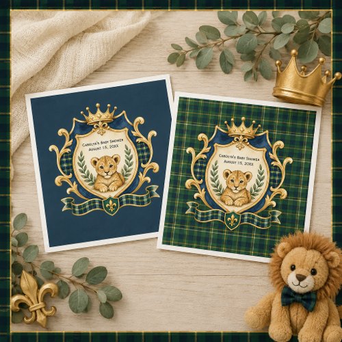 Hunter Green Plaid Little Prince Baby Shower | Napkins
