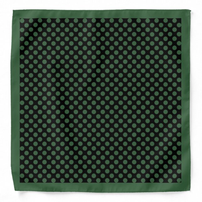 Hunter Green Polka Dots on Black, Hunter Border Bandana (Front)