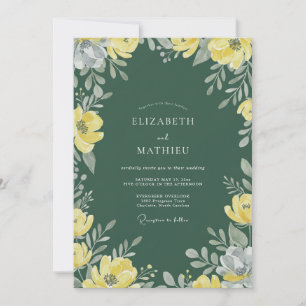 Hunter Green Poppy Wedding Invitation