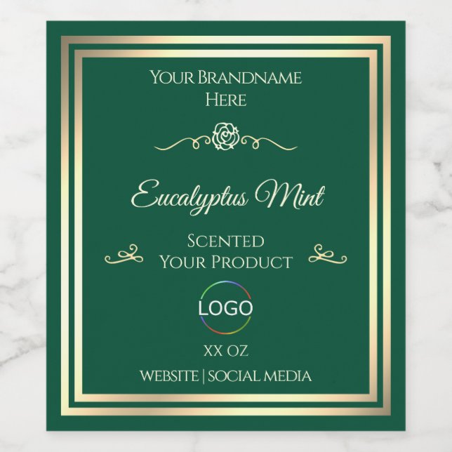 Hunter Green Product Label Gold Frame with Logo (Single Label)