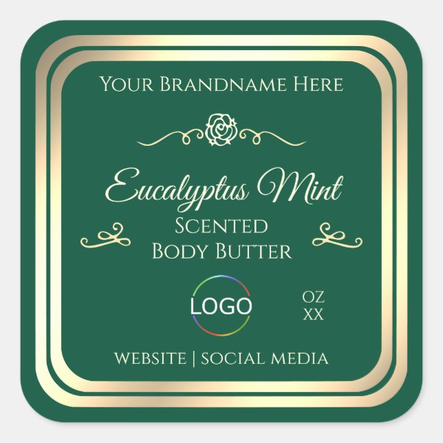 Hunter Green Product Label Gold Frame with Logo (Front)