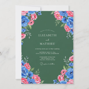 Hunter Green Radiant Rose Wedding Invitation