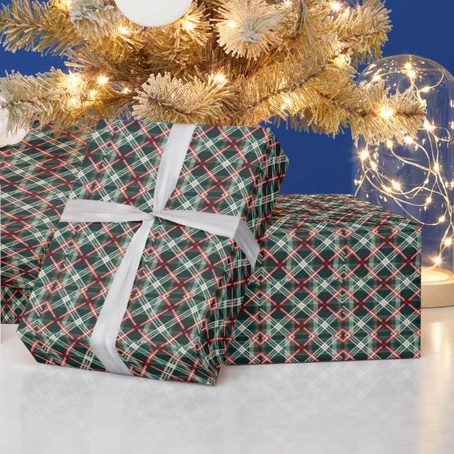 Hunter Green Red Plaid Christmas Wrapping Paper  (Holidays)