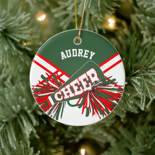 Hunter Green, Red, White for a Cheerleader 📣💖 Ceramic Ornament (Tree)