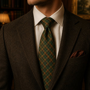 Hunter Green Rustic Plaid Tartan Neck Tie