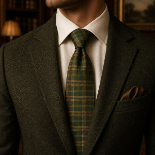 Hunter Green Rustic Plaid Tartan Neck Tie