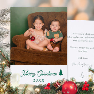 Hunter Green Script Photo Christmas Tree Classic Letterpress Photo Cards