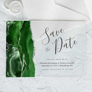 Hunter Green Silver Agate Save the Date Card