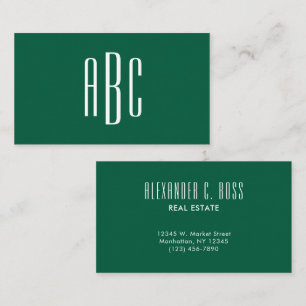 Hunter Green Simple Three Letter Monogram Business Card