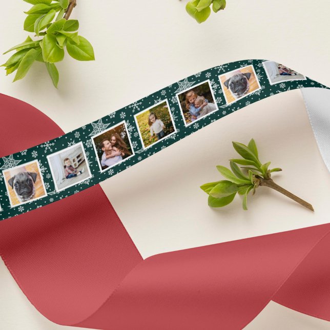 Hunter Green Snowflake Pattern Photo Satin Ribbon (Creator Uploaded)
