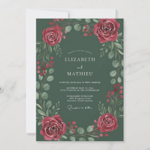Hunter Green Splendid Floral Wedding Invitation