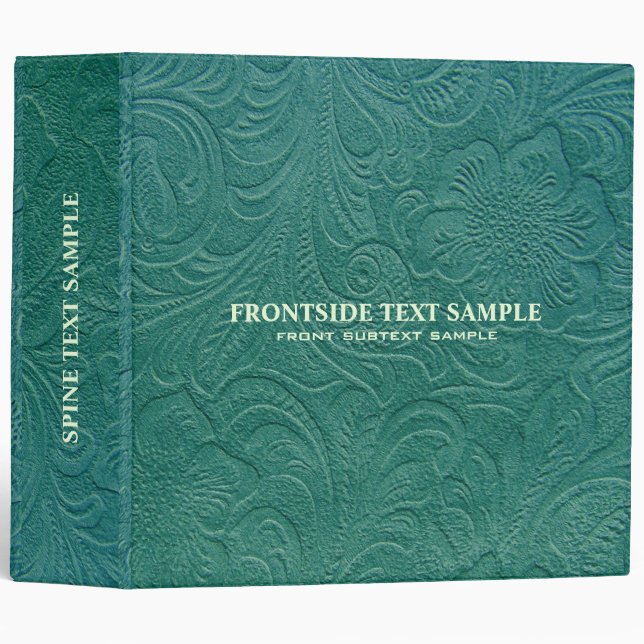 Hunter Green Suede Leather Look Embossed Flowers Binder (Front/Spine)