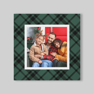 Hunter Green Tartan Plaid Christmas Photo Frame Canvas Print