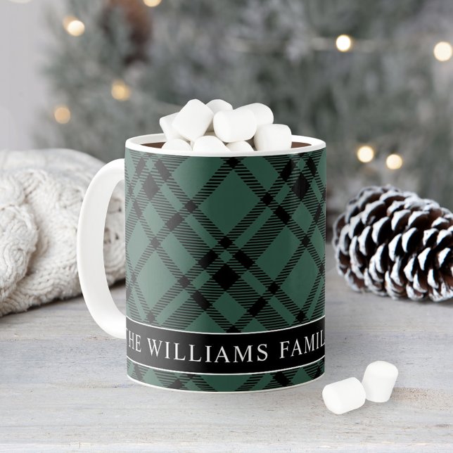 Hunter Green Tartan Plaid Family Monogram Coffee Mug (Creator Uploaded)
