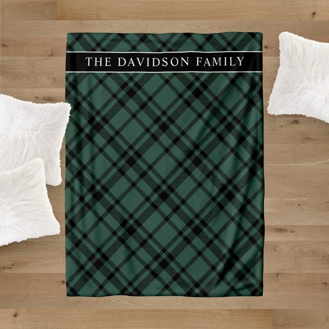 Hunter Green Tartan Plaid Family Name Fleece Blanket (Creator Uploaded)