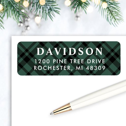 Hunter Green Tartan Plaid Holiday Return Address Label