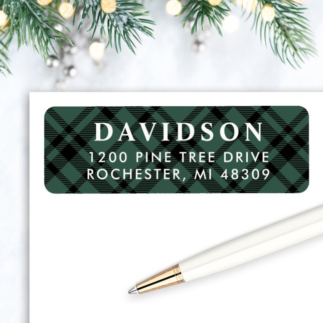 Hunter Green Tartan Plaid Holiday Return Address Label (Creator Uploaded)