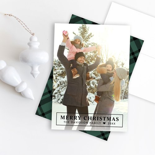 Hunter Green Tartan Plaid Merry Christmas Photo Holiday Card