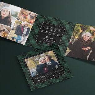 Hunter Green Tartan Plaid Photo Tri-Fold Holiday Card
