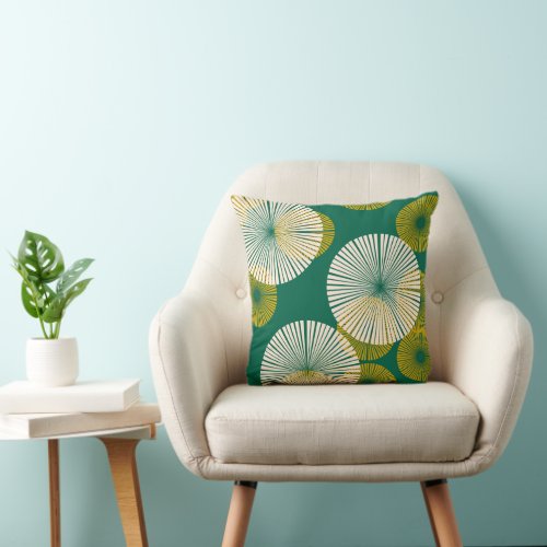 Hunter Green Teal Mustard Yellow Gold Abstract Throw Pillow