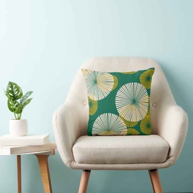 Hunter Green Teal Mustard Yellow Gold Abstract Throw Pillow (Chair)
