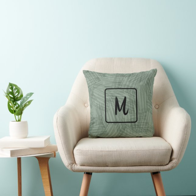 Hunter Green Texture Monogram Initial Minimalist Throw Pillow (Chair)