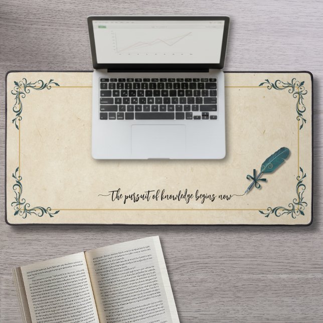 Hunter Green Vintage Quill Student Desk Mat (Elevate your study space with this stunning Hunter Green Vintage Quill Desk Mat)