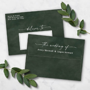 Hunter Green Watercolor A7 5x7 Wedding Invitation Envelope