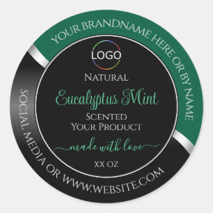 Hunter Green Wavy Silver Black Logo Product Labels