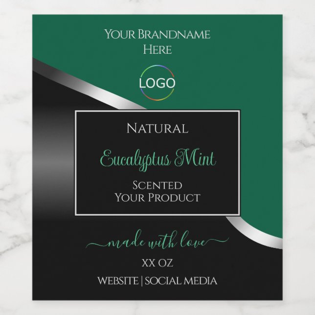 Hunter Green Wavy Silver Black Logo Product Labels (Single Label)