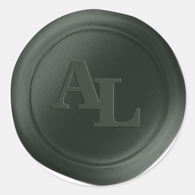Hunter Green Wax Seal Monogram Wedding Stickers (Front)