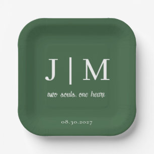 Hunter Green Wedding Customizable Message Date Paper Plates
