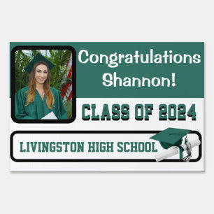 Hunter Green & White 2-Sided Large Graduation Lawn Sign