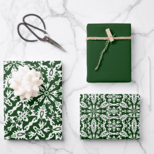 Hunter Green & White Pattern Wrapping Paper Sheets