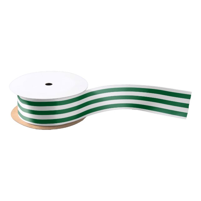 Hunter Green White Striped Holiday Satin Ribbon (Spool)
