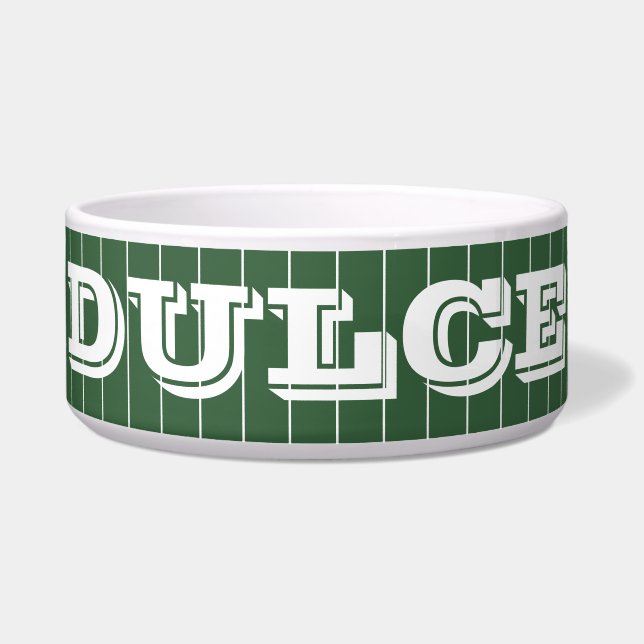 Hunter Green White Thin Vertical Striped Name Bowl (Front)